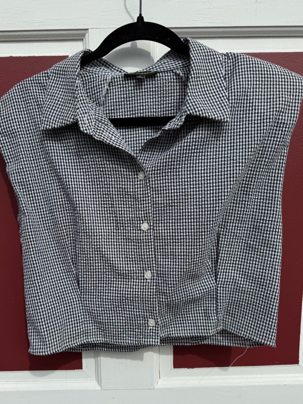 Shinestar Vintage Black and White Gingham Button-Front Top